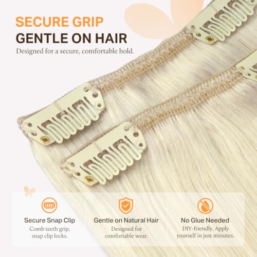 DOORES 20in 120g 7-Pack Clip-In Hair Extensions - 9A Real Human Hair, Balayage Platinum Blonde