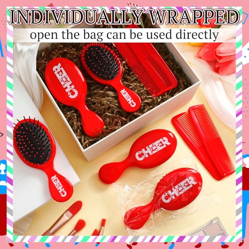Red Cheer Hair Brush and Comb Set - 24 Pieces for Women & Cheerleaders