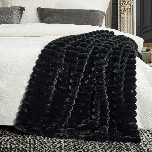 Black Faux Fur Throw Blanket - Cozy 60x80 Inches for Couch & Bed - Twin Variation