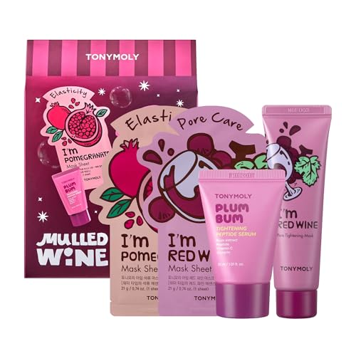 TONYMOLY Mulled Wine Mask & Body Serum Set ? Holiday Skincare Gift, Secret Santa Gift, or White Elephant Exchange Idea, 4-Piece Hydrating & Pore Refining Set