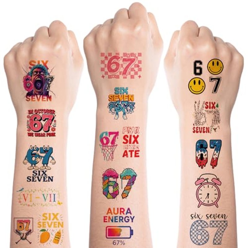 100Pcs 6 7 Meme Temporary Tattoos Stickers Set for Adults Teens, Funny Six Seven Waterproof Party Favors