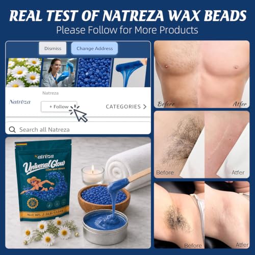 Natreza Chamomile Hard Wax Beads 2.5 lb for Sensitive Skin, Bulk Hair Removal