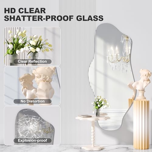 48x22 Inch Irregular Frameless Wall Mirror - Asymmetrical Decorative Mirror for Bathroom, Bedroom, Living Room - Variation: Frameless / 48"L x 22"W