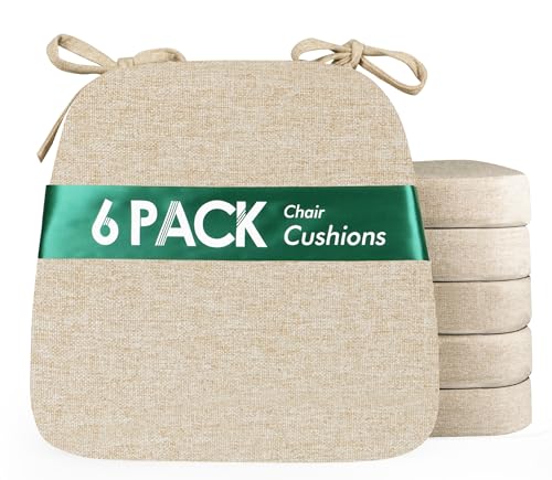Kingphenix Beige Chair Cushions Set of 6 - 2.5 Inch Thick Dining Seat Pads