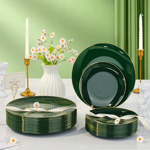 Bestluck 350-Piece Green & Gold Disposable Dinnerware Set for 50 Guests