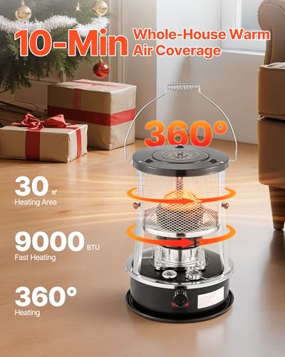VEVOR 9000 BTU Portable Kerosene Heater & Stove - Indoor Outdoor 2-in-1 Space Heater with Adjustable Height, Flame Control, Easy Storage