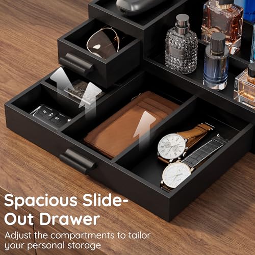 Wooden Cologne Organizer with Drawers and Vanity Stand for Men