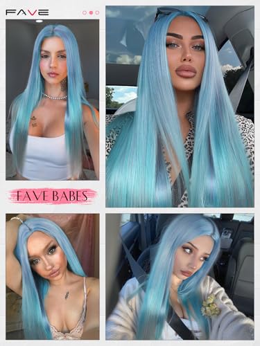 Rainbow Blue Teal Straight Wig for Women - Long Multi-Tonal Cosplay Hair