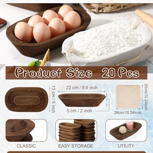 Nuogo Brown Wooden Dough Bowls Set 20 Pcs Rustic Hand Carved Kitchen Decor