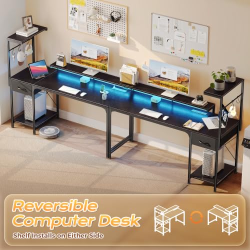 Gaming Desk with LED Lights & Power Outlets - 55.1 Inch Black Gaming Table