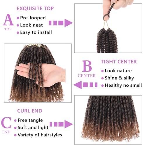 12 Inch Micro Twist Crochet Hair Extensions - T30# Ombre Brown, 9 Packs Pre-Twisted
