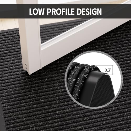 Heavy Duty Outdoor Door Mat 3x10 ft Black Striped Non-Slip Entry Welcome Mat
