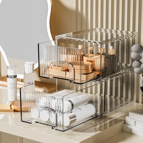 Stackable Acrylic Cosmetic Organizer Set - Clear Drawer Storage for Vanity and Kitchen