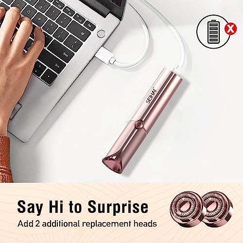SEIHAI Pink Rechargeable Facial Hair Remover for Women with 2 Replacement Heads