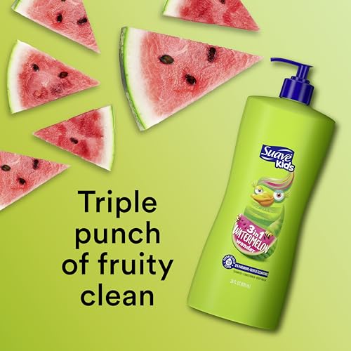 Suave Kids 3-in-1 Tear Free, Body Wash, Shampoo and Conditioners, Dermartologist Tested, Watermelon Wonder, 3 Oz (Pack of 12)