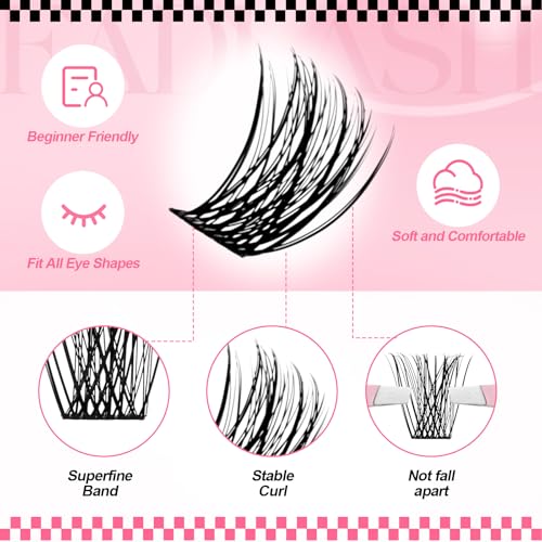 Lash Clusters DIY 4 Styles Cluster Eyelash Extensions with Thin Band Wispy Lashes Clusters D Curl Eyelash Clusters 8-16mm by FADLASH(F1+F3+C3+K001, 8-16mm)