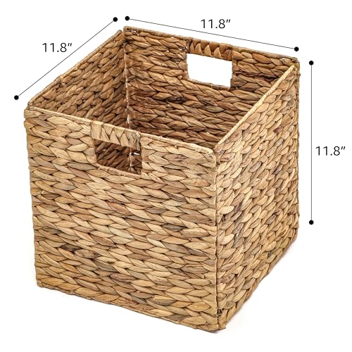 Foldable Hyacinth Storage Baskets Set of 4 - 12 Inch Unlined