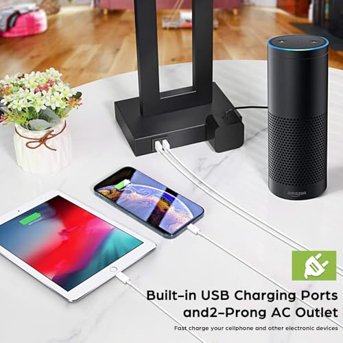 TOBUSA 22-Inch Beige Modern Nightstand Table Lamp Set with Dual USB Ports