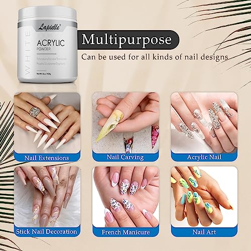 Professional Acrylic Powder for Nail Art. Long-lasting, Large capacity and quick dry. Quality Salon Manicure Nail extension CLEAR, PINK, & WHITE (16oz) (White)