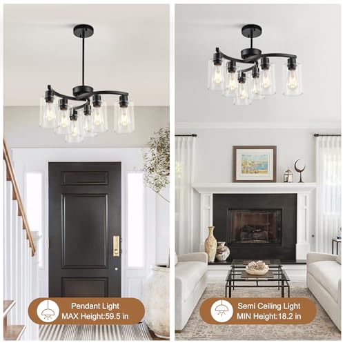 Sigaitwei 21.7in 6-Light Modern Black Pendant Chandelier for Dining & Kitchen Island