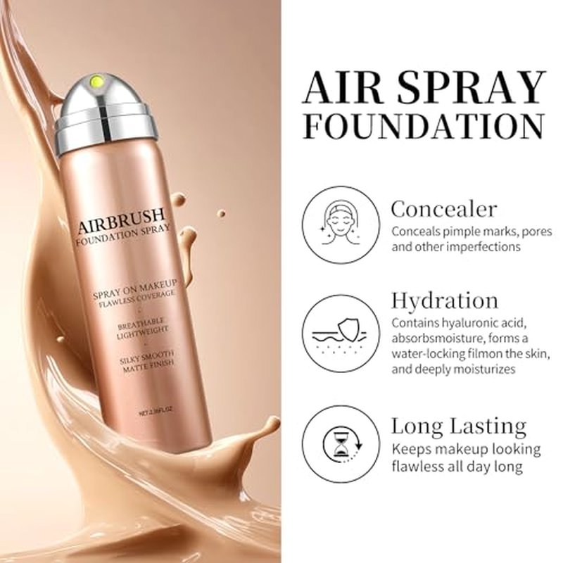 Magic Minerals Airbrush Foundation Spray,Air Brush Makeup Full Coverage Foundation for Mature Skin, Older Women and Teenagers,Long Lasting Lightweight Natural Makeup - 02 Beige