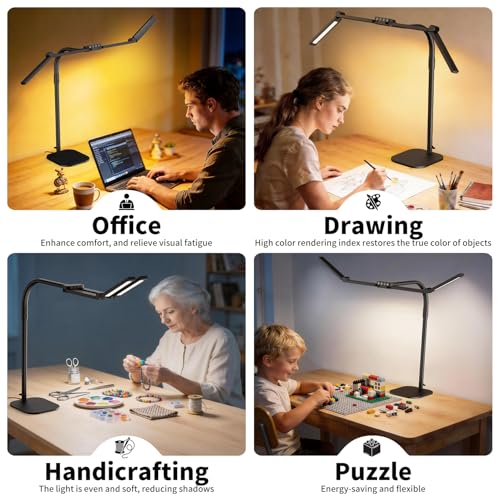 Omorepa Black 4-Light LED Desk Lamp with Adjustable Gooseneck & Base, Bright Overhead Task Lighting for Home Office & Reading