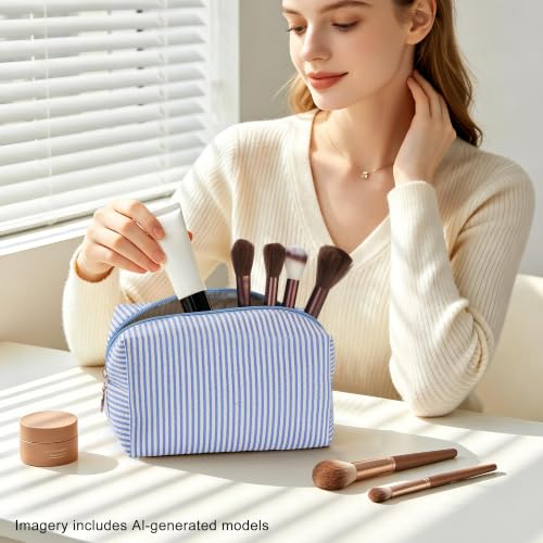 Colorful Stripe Makeup Bag Set for Women - 6PCS Travel Cosmetic Pouches