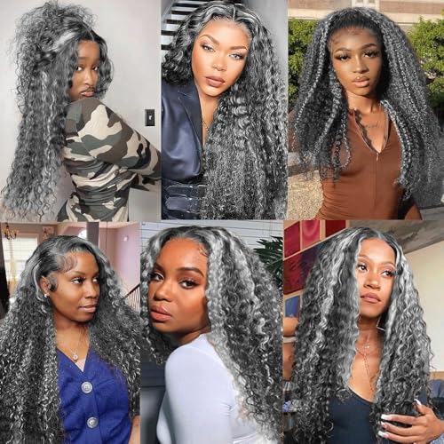 P1B Grey Brazilian Curly Wave Hair Bundles 12-34in 150g 3pc Two-Tone Sliver/Black