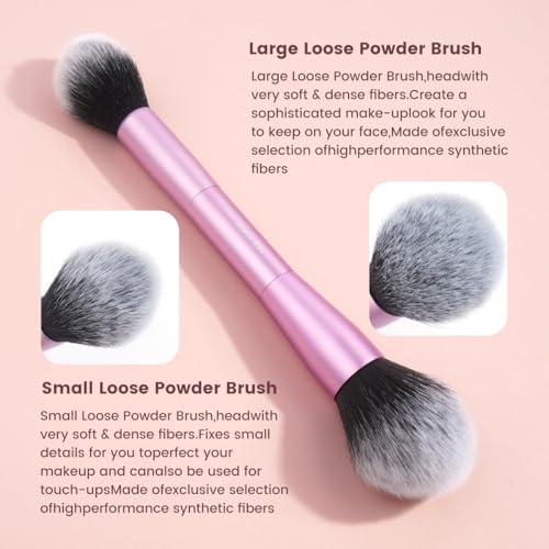 MAANGE 15 PCS Makeup Brushes Double-ended Makeup Brush Set Double Sided Angled/Round Top Brush Foundation Contour Blending Eyebrow Eyeshadow Concealer (Pink)