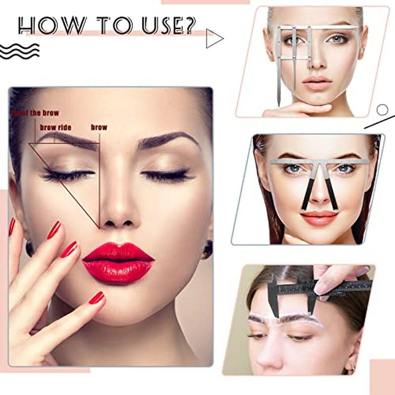 6 Pieces Eyebrow Measuring Ruler 3-point Positioning Permanent Makeup Symmetrical Tool Eyebrow Golden Ratio Caliper Ruler Microblading Gauge Ruler Measuring Tool for Eyebrow Brow Artists Makeup
