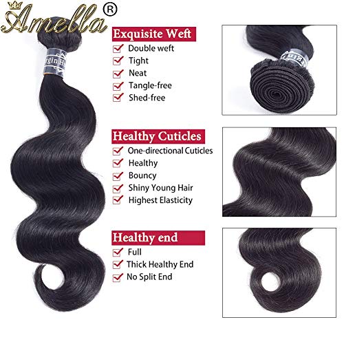 Amella 22 Inch Brazilian Body Wave Human Hair Bundle - Unprocessed Virgin Black