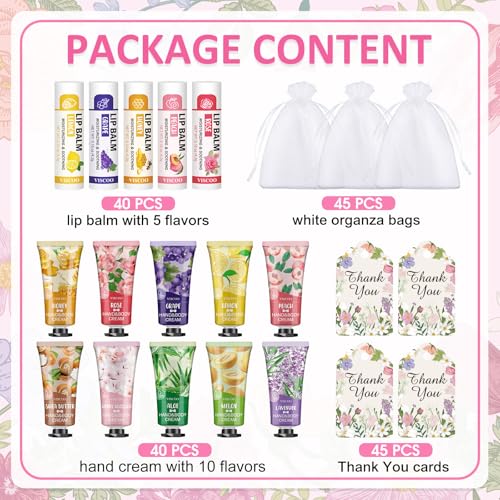 40 Pack Lip Balm and Hand Cream Set with Gift Bags & Cards - Bulk Gifts for Women