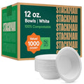 7 inch 12 oz Heavy-Duty Compostable Sugarcane Bowls, 1000 Pack - Natural White