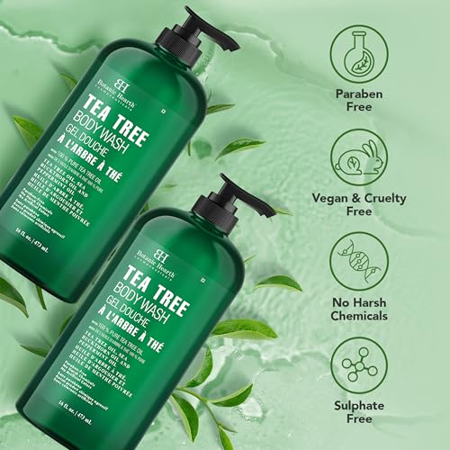 Botanic Hearth Tea Tree Body Wash & Shower Gel Pack of 2 - 16 Fl Oz Each - Refreshing & Gentle for Daily Use