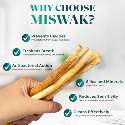 Premium Miswak Set with 5 Organic Sticks, Bamboo & Plastic Holders, Cutter – Eco Friendly Herbal Toothbrush Alternative