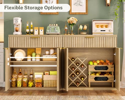 32-Inch Fluted Buffet Cabinet with Adjustable Shelves for Kitchen Living Room