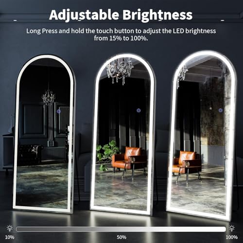 White LED Arched Full Length Mirror 56x21 with Dimmable Lights