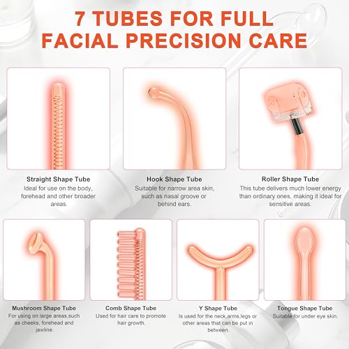 Hi Frequency Facial Care Tool Skin Tonning Device with 7 Electrode Tubes 2 Colors Options Elitzia ETSC640N (Orange)