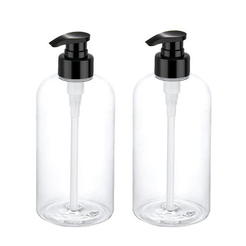 Bynccea 2 Pack Empty Plastic Pump Bottles Dispenser 16 oz / 500 ml Refillable Shampoo Bottles with Pumps Cylinder Shampoo Lotion Hand Pump Bottle Liquid Container for Bathroom Shampoo and Body Wash