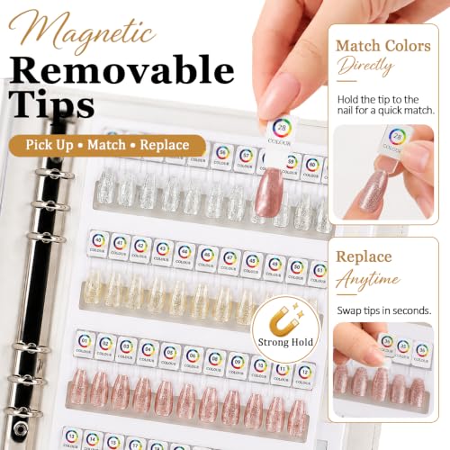 Magnetic Nail Swatch Book with 96 Tips Leather Display Kit - White