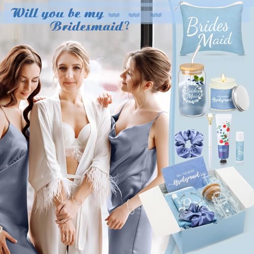 Meanplan Blue Bridesmaid Proposal Gift Set with Glass Cup & Accessories