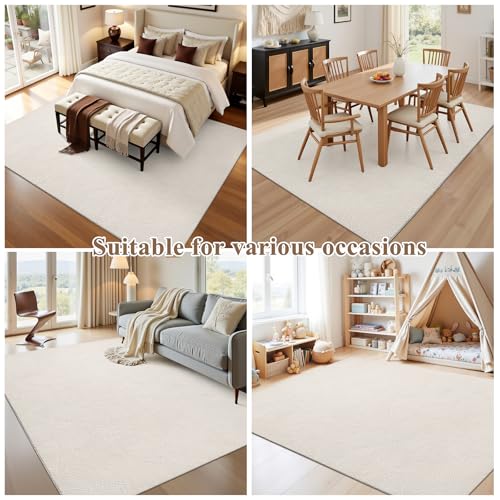 Ileading 6x9 ft Beige Tropical Banana Leaf Area Rug, Non-Slip Fluffy Carpet for Living Room & Bedroom
