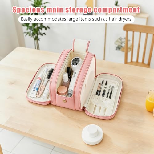 Tools Travel Bag for carrying hair dryer curling iron comb multi-layer hair accessories and tools with Dry Wet Depart Toiletries Travel Organizer(Pink)