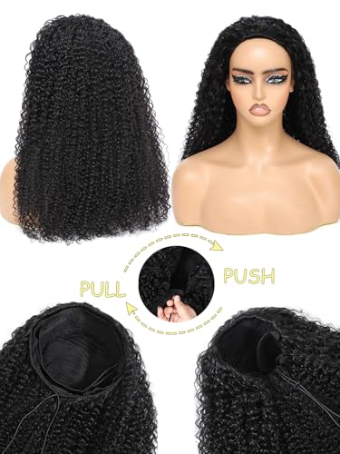 Natural Black 16 Inch Kinky Curly Half Wig Human Hair 3-in-1 Glueless Flip Over Style