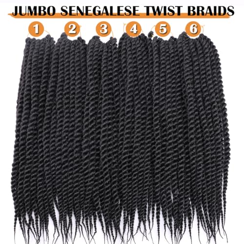 18 Inch Jumbo Senegalese Twist Crochet Hair 6 Packs - Natural Black