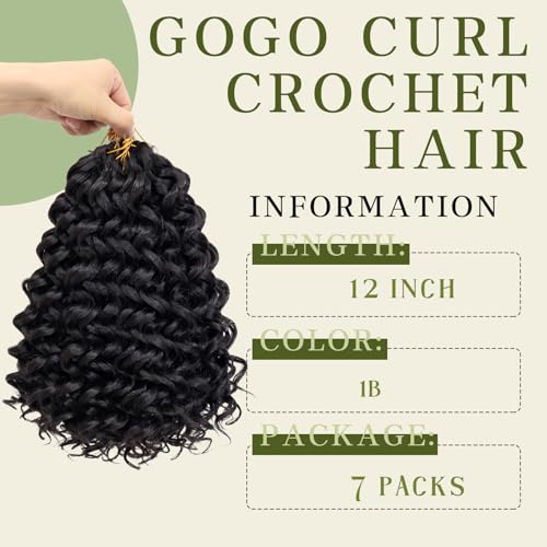12 Inch Curly Crochet Hair - Pack of 7, 1B - Lightweight Synthetic Style for Women
