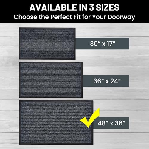 48x36 Steel Gray Indoor Outdoor Welcome Door Mat Set - Heavy Duty Ribbed Polyester Entryway Doormats, 2-Pack