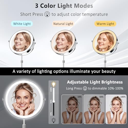 8-Inch LED Lighted Makeup Mirror with Adjustable Height & 10X Magnification