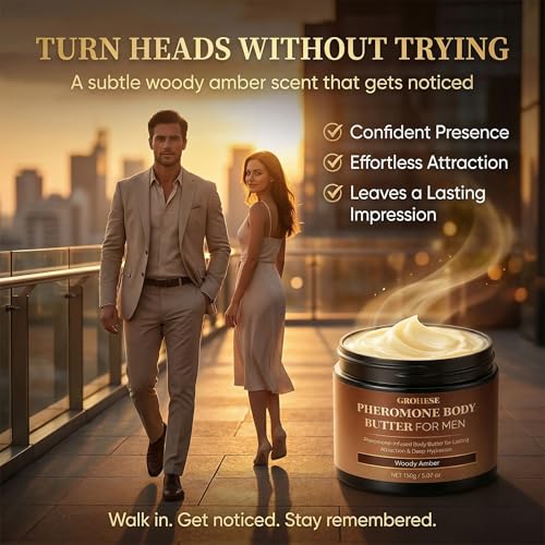 Allaura Beauty Woody Amber Pheromone Body Butter for Men – Hydrating Fragrance Moisturizer with Shea & Coconut Oil