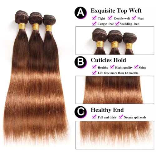 LOIUMGUU Brazilian Virgin Human Hair Bundles T4/30 Ombre Straight 12-16 Inch